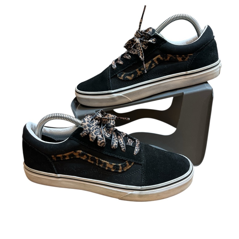Vans Black and Leopard Print Athletic Shoes